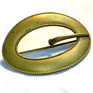 Victorian Brooch Sash Robe Scarf Pin Lustrous Goldtone Metal Buckle Shaped Oval